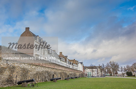 Old houses on the surrounding city wall in Maastricht, Netherlands