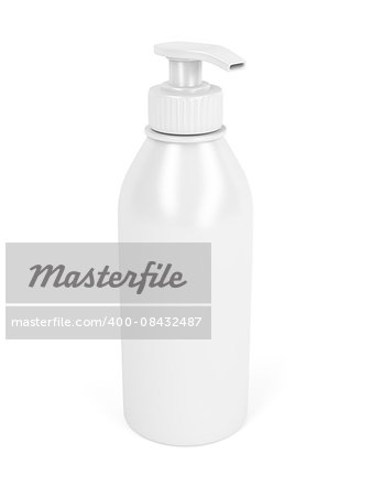 White plastic bottle with pump, used for liquid soap, shampoo and etc.