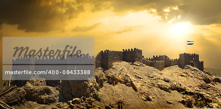 Ruins of fortress in Taba at sunset, Egypt