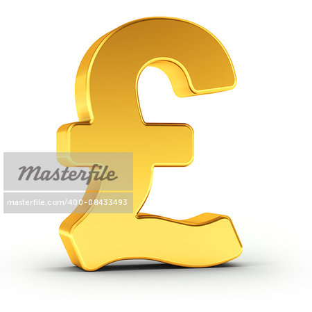 The British Pound symbol as a polished golden object over white background with clipping path for quick and accurate isolation.