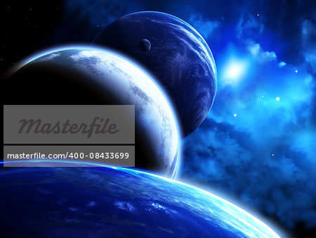 A beautiful space scene with parade of planets and nebula. Elements of this image furnished by NASA