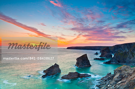 Sunset, Carnewas and Bedruthan Steps, Cornwall, England, United Kingdom, Europe Sunset, Carnewas and Bedruthan Steps, Cornwall, England, United Kingdom, Europe