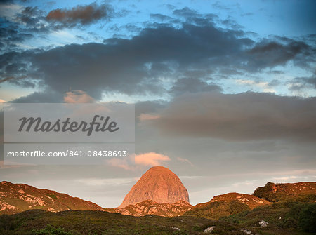 The distinct shape of Suilvan mountain in Assynt, Sutherland in the Highlands of Scotland, United Kingdom, Europe