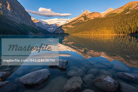 Early morning sunlight at Lake Louise in the Canadian Rockies, Banff National Park, UNESCO World Heritage Site, Alberta, Canada, North America