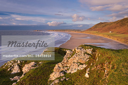 Sweeping expanse of Rhossili Bay on the Gower Peninsula, Wales, United Kingdom, Europe