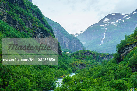 River valley and waterfall near Flam, Norway, Scandinavia, Europe