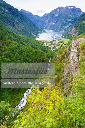 High view of Geiranger and Geirangerfjord. UNESCO World Heritage Site, Norway, Scandinavia, Europe