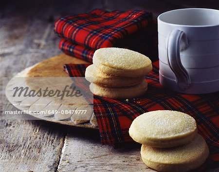 Luxury Scottish all butter shortbread biscuits on tartan tea towel