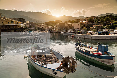 Fishing boats in traditional harbour, Centuri, Corsica, France