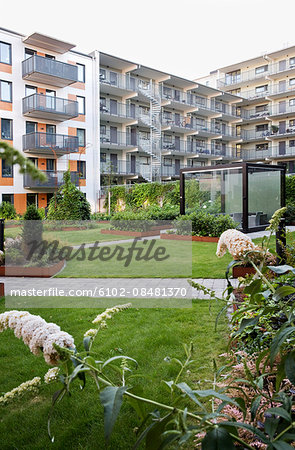 Garden in front of apartment buildings