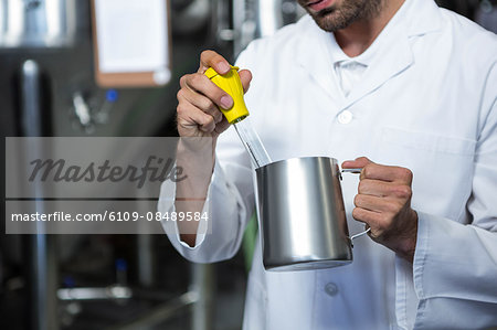 Focused brewer testing his beer at the microbrewery