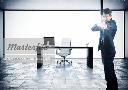 Businessman with bow and background with office