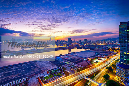 Hong Kong city sunset, view from kowloon.