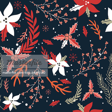 Hand drawn seamless background pattern Winter Christmas New Year style Vector illustration