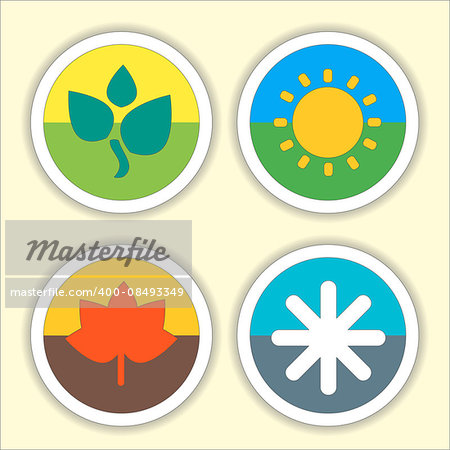 Four seasons flat thin icon set. Vector illustration of winter, Spring, Summer, Autumn symbols. Editable.