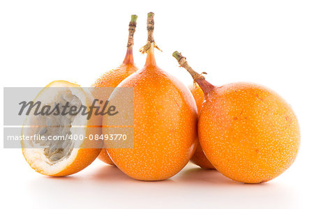 Passion fruit maracuja granadilla on white background.