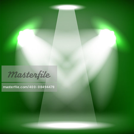 Spotlights Isolated on Green Background. Stage Spotlight Background
