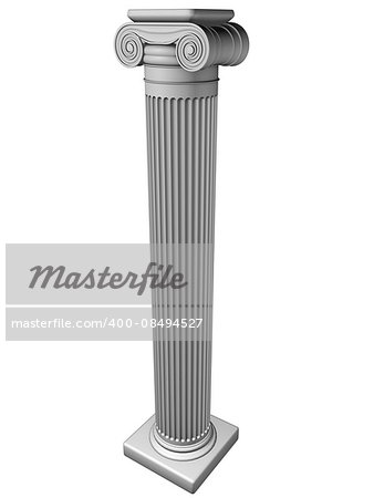 Ancient Ionic column isolated on white background.