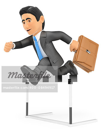 3d business people. Businessman in a hurdle race. Overcoming concept. Isolated white background.