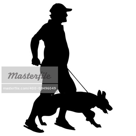 Silhouette of people and dog. Vector illustration.