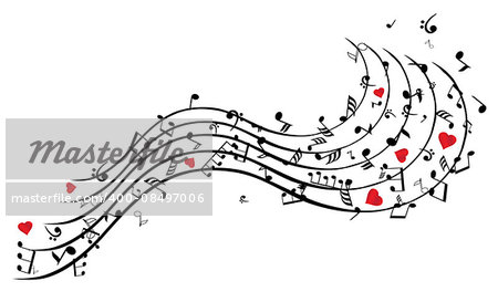 vector illustration of musical notes with hearts