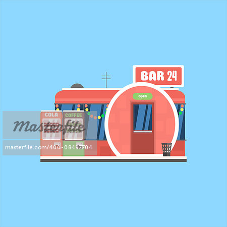 Bar Front in Christmas. Flat Vector Illustration