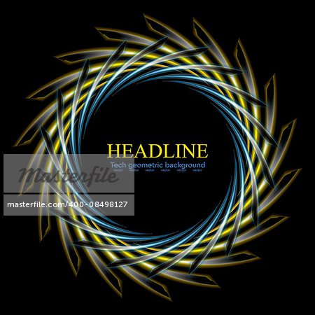 Abstract scratchy bright logo on black. Vector background