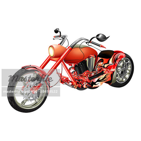 Vector illustration of a red motorcycle, chopper motorbike. Isolated object on a white background, can be used with any image or separately.
