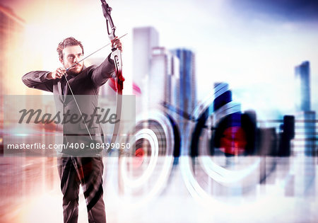 Businessman with bow and city view background
