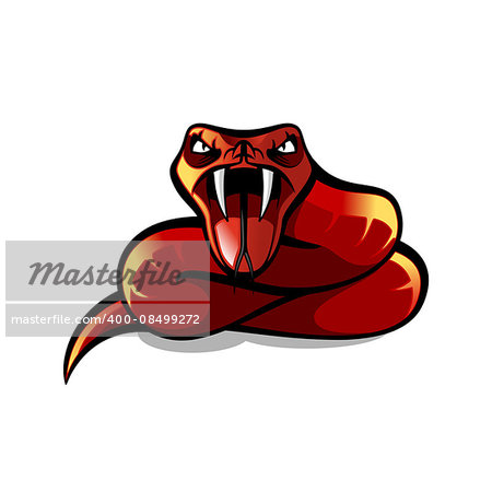 Red aggressive viper, red snake attaking, vector illustration