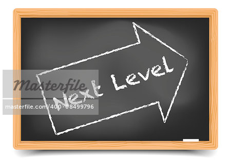 detailed illustration of a blackboard with Next Level text in a drawn arrow, eps10 vector, gradient mesh included