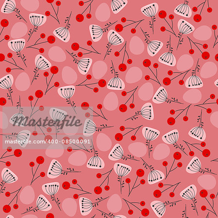 vector pink easter floral pattern with flowers, eggs and berry