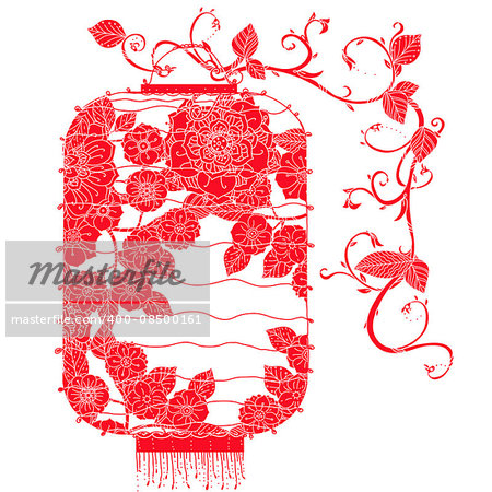 Chinese Lantern hang on tree red on white background