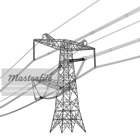 Silhouette of high voltage power lines. Vector  illustration.