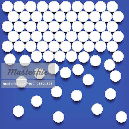 Set of White Pills Isolated on Blue Backgound