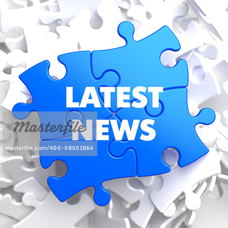 Latest News on Blue Puzzle on White Background. 3D Render.