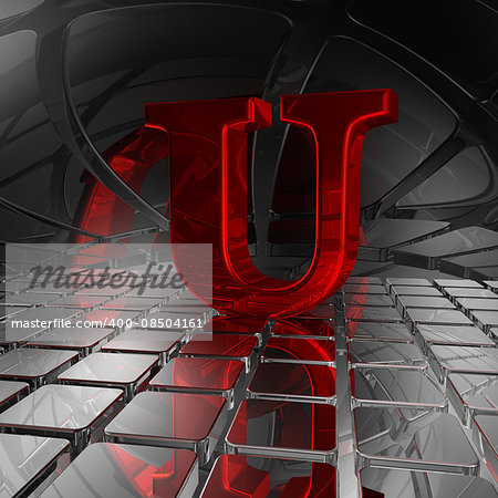 red uppercase letter u in futuristic space - 3d illustration