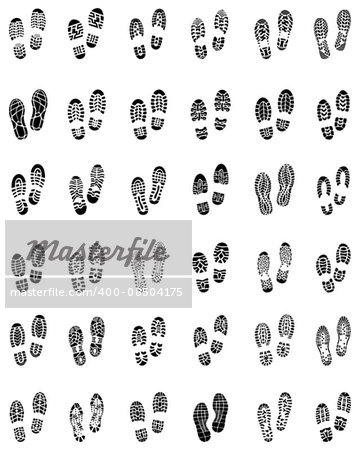 Black prints of shoes on a white background, vector