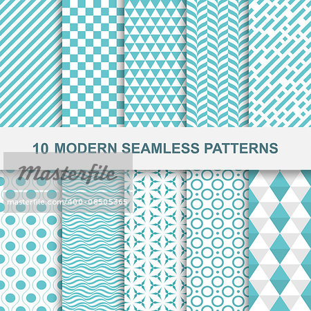 10 Modern seamless geometric patterns. Decorative green textures.