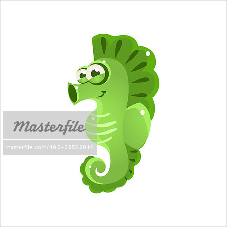 Green Seahorse Character Isolated Flat Childish Colorful Vector Icon On White Background