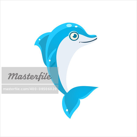 Blue Dolphin Character Isolated Flat Childish Colorful Vector Icon On White Background