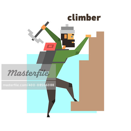 Rock Climber Abstract Figure Flat Vector Illustration With Text