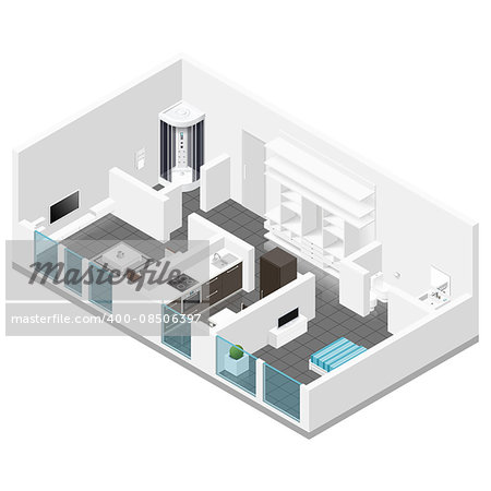 Residential apartment isometric icon set vector graphic illustration