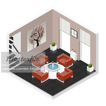Hall room isometric icon set vector graphic illustration