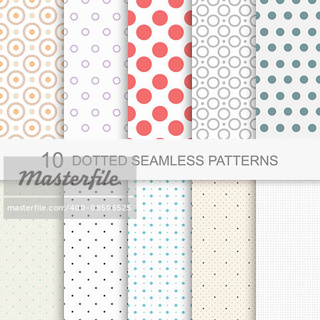 Set of simple dotted patterns, seamless color texture.