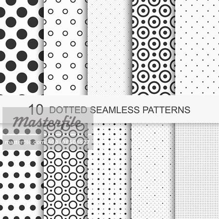 Simple dotted patterns. Seamless vector collection. Black and white texture.
