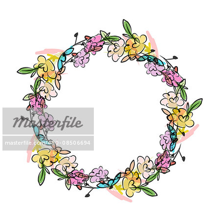 Floral wreath sketch for your design. Vector illustration