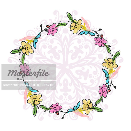 Floral wreath sketch for your design. Vector illustration