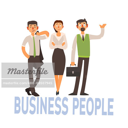 Business People Set Of Three Person In Office Dress Code Clothes Simple Style Vector Illustration With Text On White Background