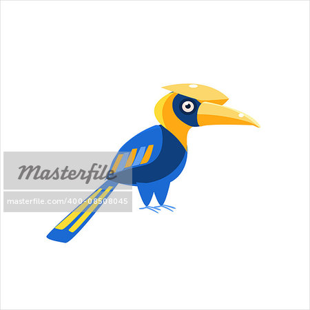 Blue Hornbill Bird Flat Vector Illustration In Primitive Cartoon Style Isolated On White Background